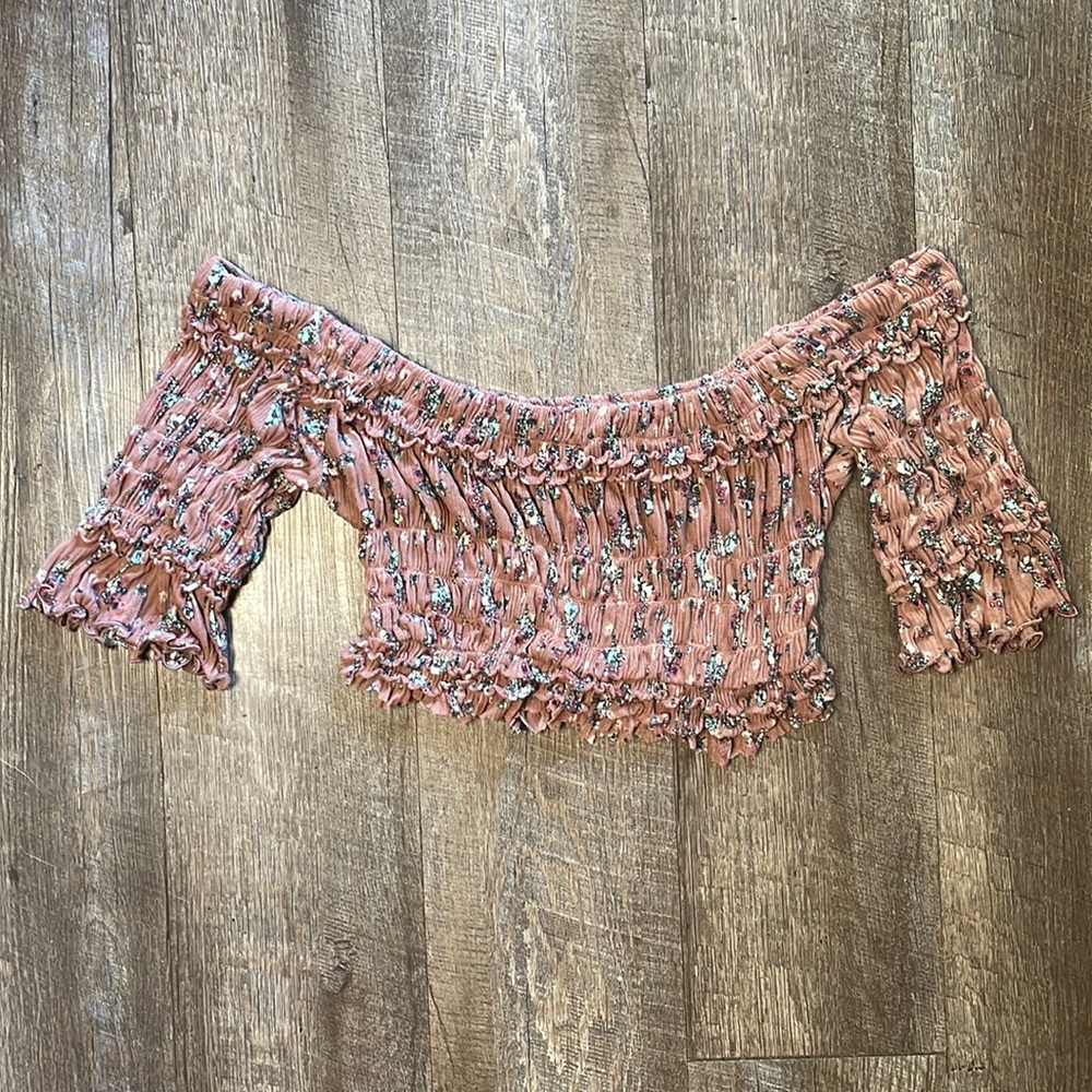 Free people floral off the shoulder crop top